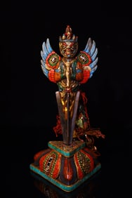 A Exquisite Bronze Dzi Bead-Inlaid Bird-Shaped Vajra