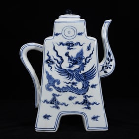 A Rare Blue and White Dragon Pattern Ewer