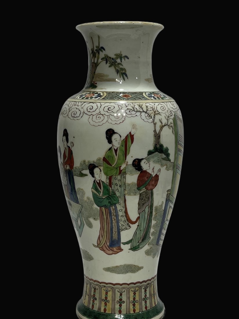 A Exquisite Wucai Figures Pattern Vase: A Exquisite Wucai Figures Pattern Vase,Qing Dynasty, China,Size:15.2in 五彩人物纹瓶,中国清代