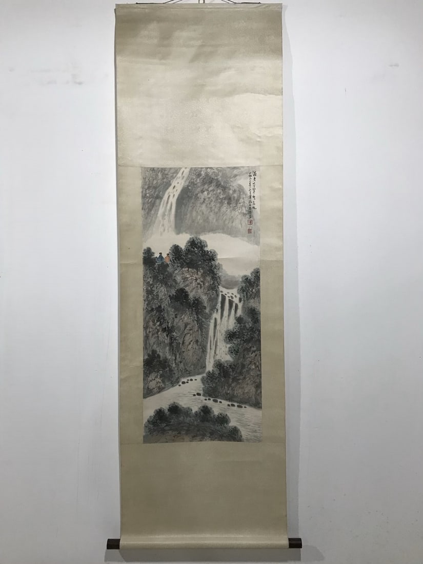 A Chinese Vertical Scroll Ink Landscape Painting on Paper (1 of 8)