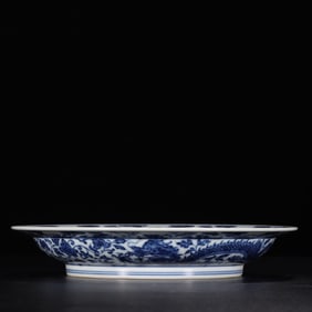 A Exquisite Blue and White Lotus  Dragon Pattern Plate