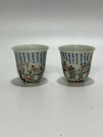 A pair of Exquisite Wucai Character and Story Pattern Cup