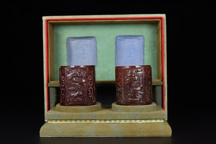 A pair of Exquisite Hetian Jade Dragon Pattern Handheld Ornament