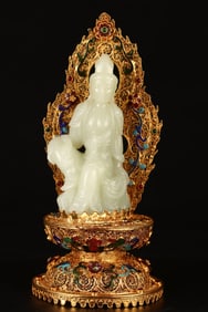 Filigree Gilt Jade-Inlaid Avalokitesvara Ornament