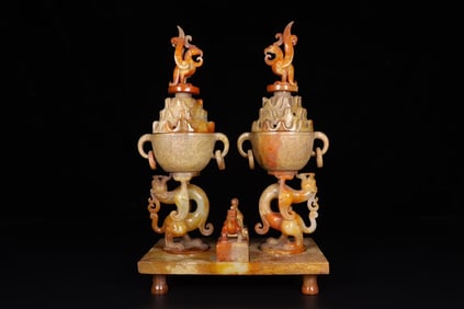 A pair of Exquisite Hetian Jade Phoenix-Shaped Censer