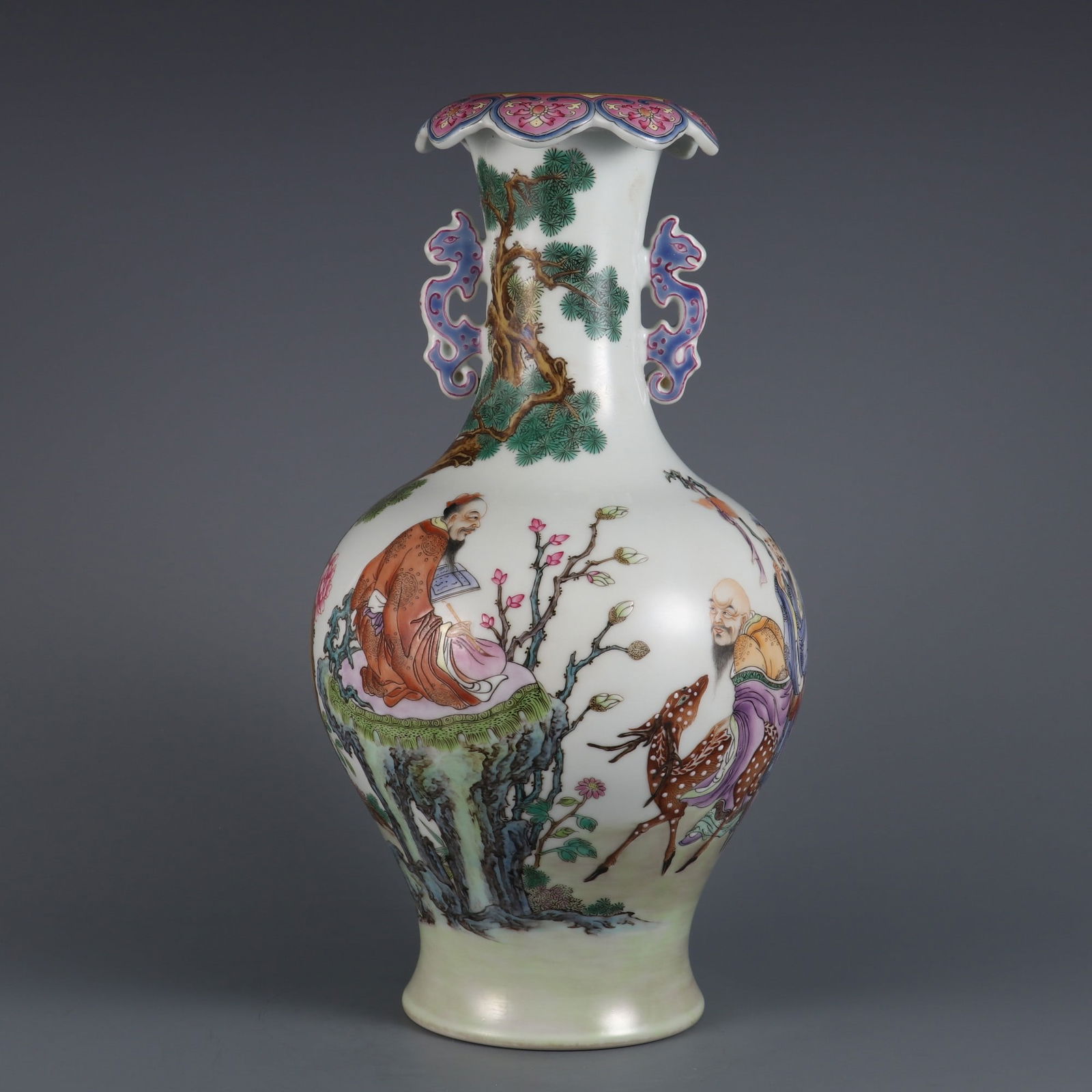A Rare Famille Rose Figure Pattern Double Ear Vase (1 of 9)