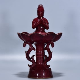 A Rare Jun yao Seated on Lotus Avalokitesvara Statue