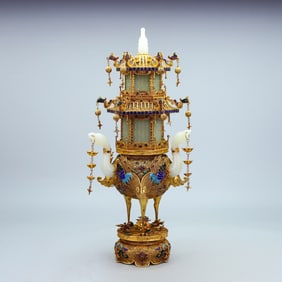 A Exquisite Cloisonne Inlaid Hetian Jade Crane-Shaped Ornament