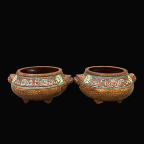 A pair of Exquisite Bronze Glaze Animal head Censer