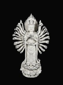 A Exquisite Blanc-De-Chine Statue of Thousand-Armed Avalokitesvara Ornament