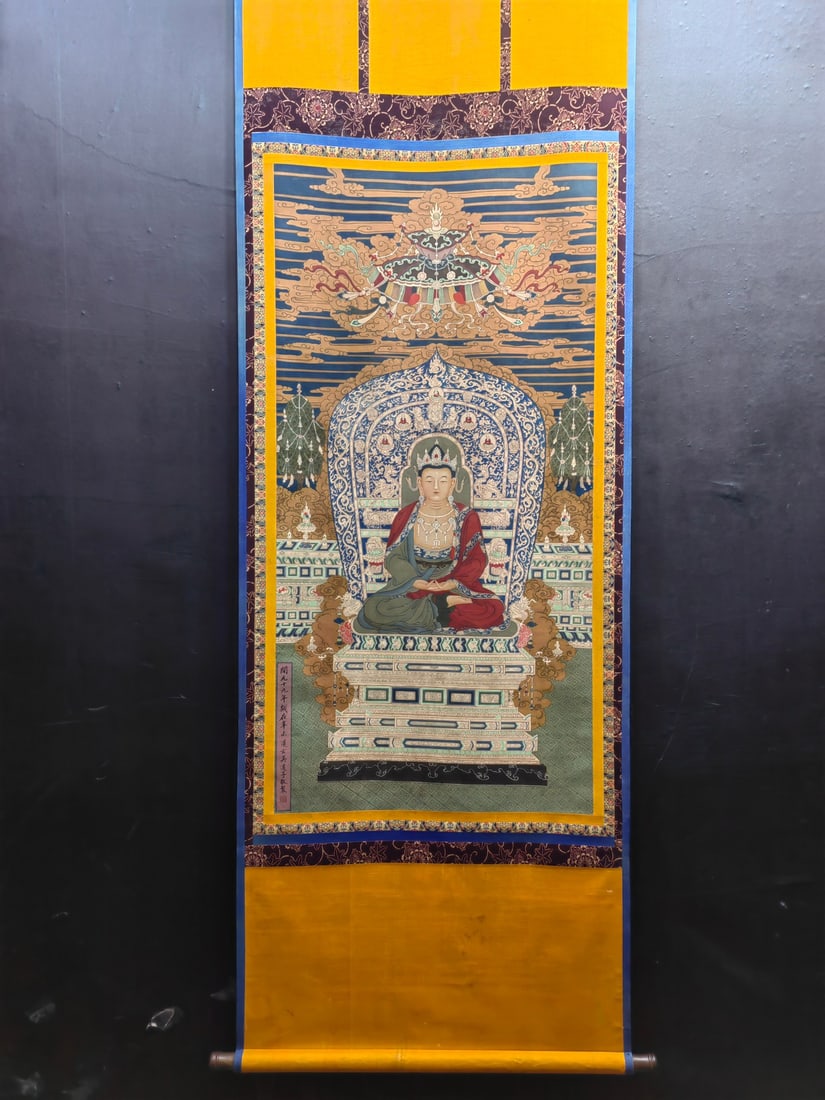 A Chinese Ink Wash Buddha Statue Painting on Silk, Vertical Scroll: A Chinese Ink Wash Buddha Statue Painting on Silk, Vertical Scroll,Tang Dynasty, China,Wu Daozi,without frame size:25.4inx51.7in 