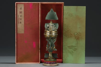A Exquisite Gold-inlaid Bronze Phoenix-Base Censer