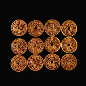 A Set of Exquisite Bronze Gilt Chinese Zodiac Pattern Gold Coin