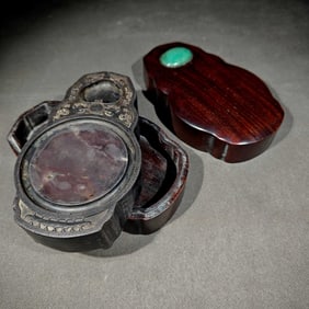 A Rare Guqin-Shaped Inkstone, with Wooden Box