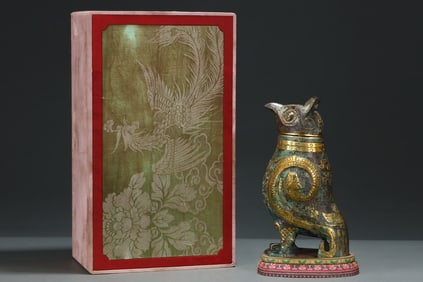 A Exquisite Gold-inlaid Bronze Owl Zun