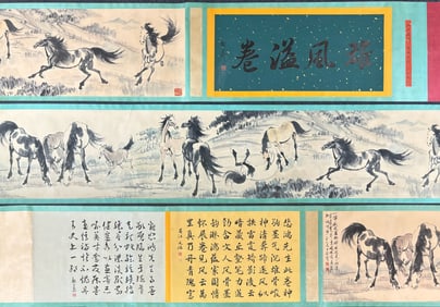 A Chinese Hand Scroll Ink Painting of Horse on Paper