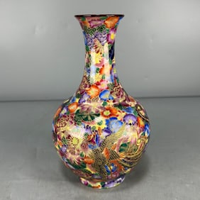 A Exquisite Enamel Cloisonne Thousand Flower and Phoenix Pattern Vase