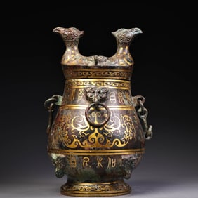 A Exquisite Gold-inlaid Bronze Lifting Beam Jar