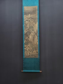 A Chinese Vertical Scroll Ink Painting of Landscape on Silk