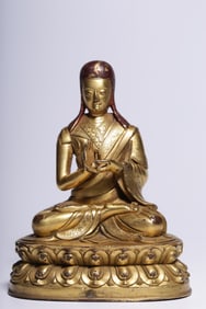 A Solemn Gilt Bronze Statue of Guru Kunga Gyaltsen