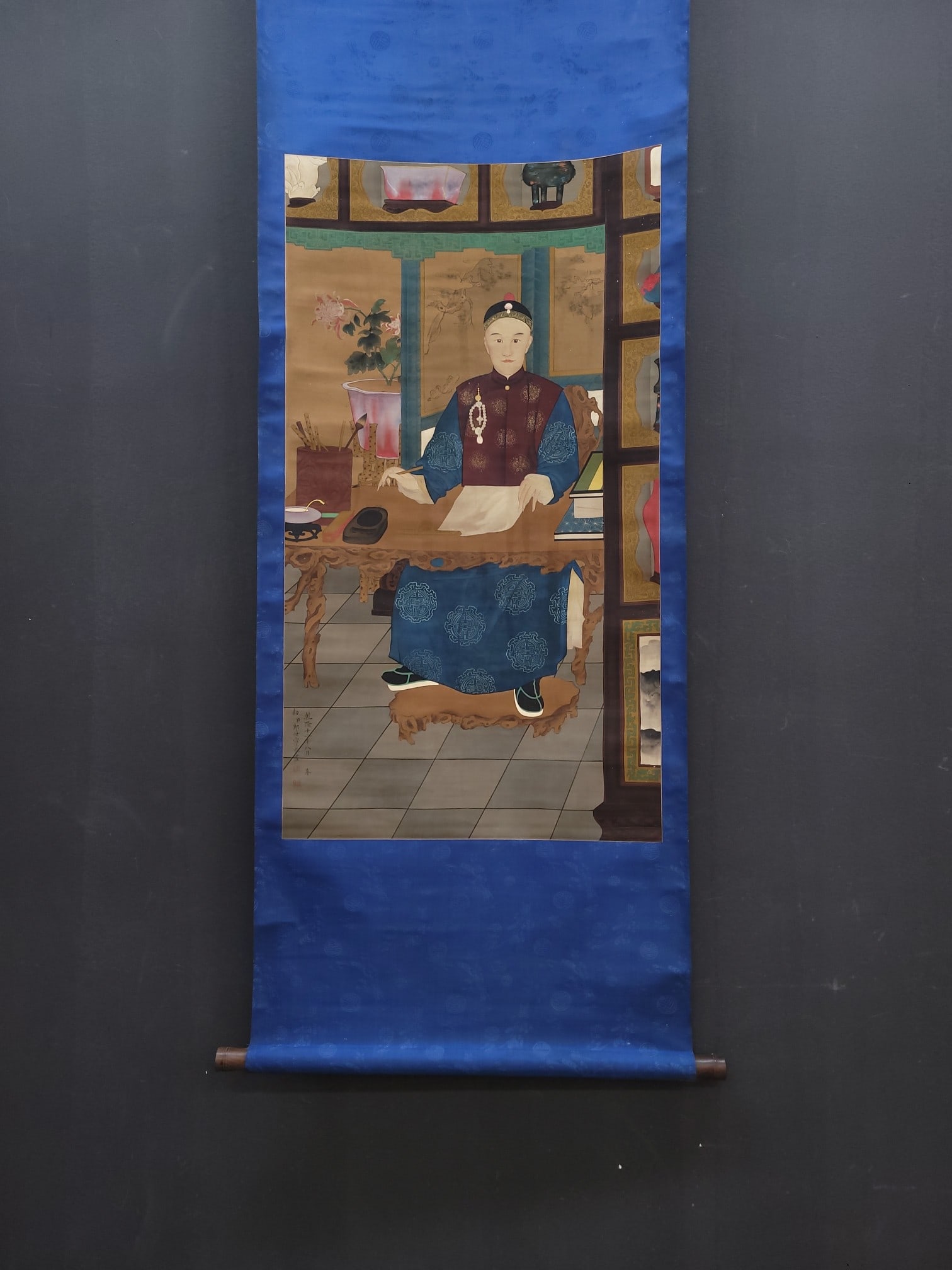 A Chinese Ink Wash Figure Painting on Silk, Vertical Scroll (1 of 9)