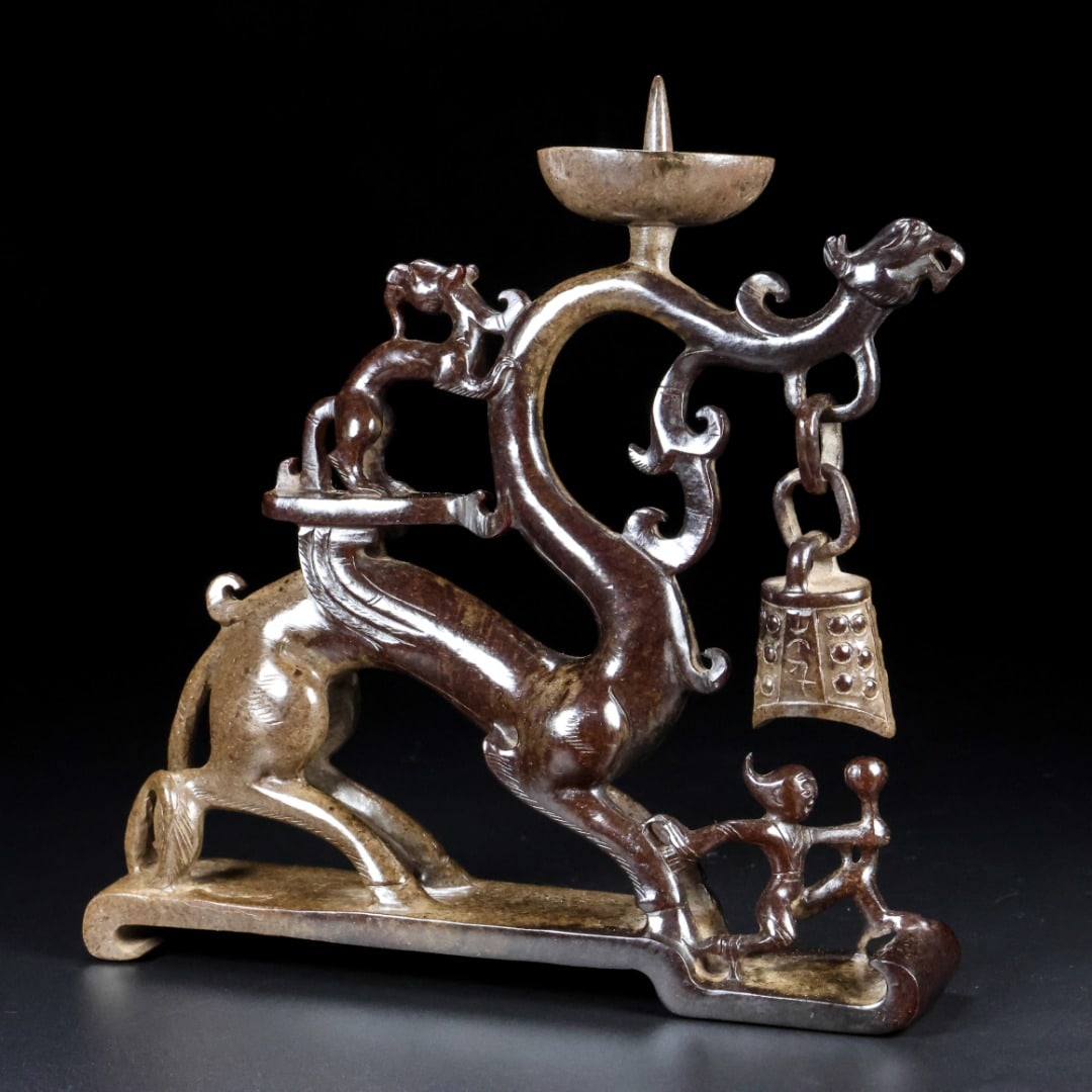 A Exquisite Hotan Jade Dragon Lamp - 4