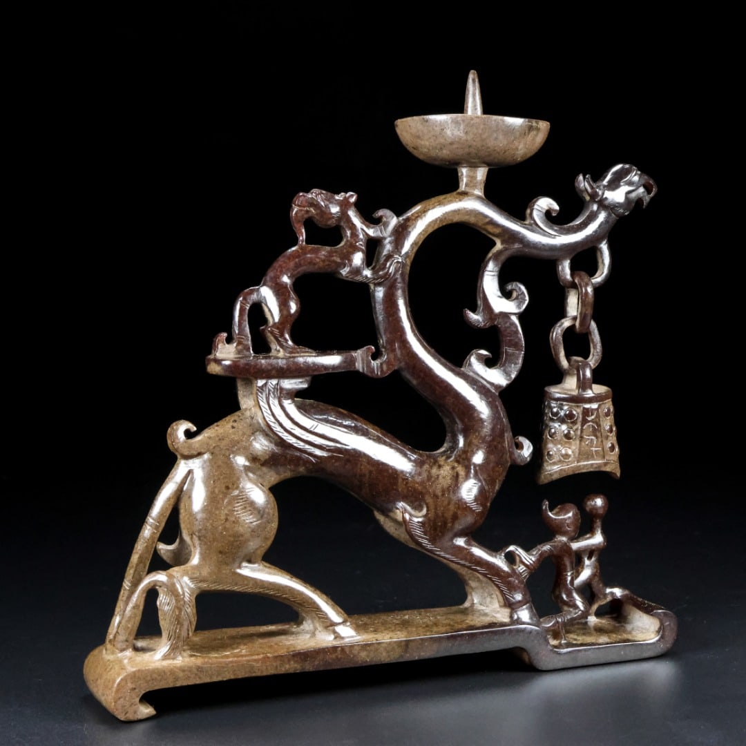 A Exquisite Hotan Jade Dragon Lamp - 5