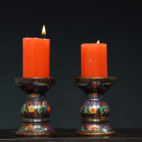 A pair of Exquisite Bronze Cloisonne Candlestick