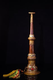 A Exquisite Red Copper Cloisonne Gem-Inlaid Trumpet