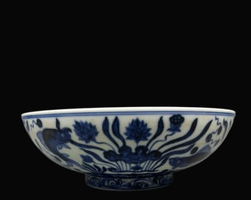 A Exquisite Blue and White Fish and Lotus Pattern Bowl
