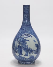 A Exquisite Blue and White Flower and Figures Pattern Vase