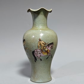 A Exquisite Ru yao Porcelain Painted Color Figures Pattern Vase