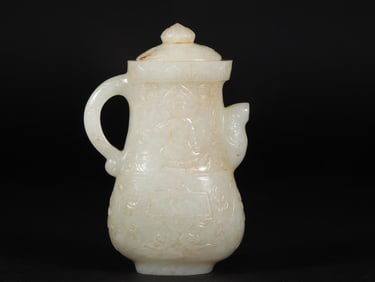 A Exquisite Hetian Jade Bogu Pattern Ewer