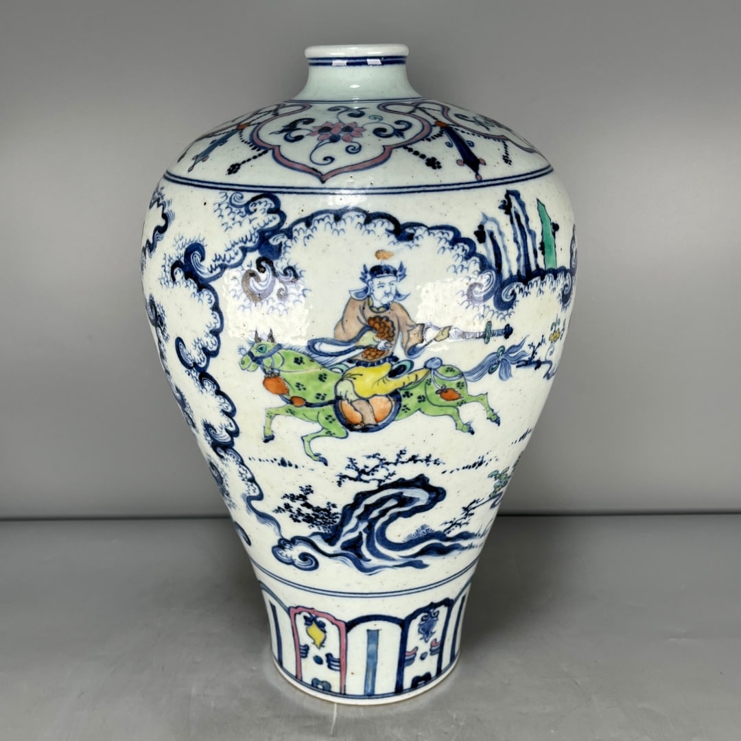 A Exquisite Doucai Character and Story Pattern Vase: A Exquisite Doucai Character and Story Pattern Vase,Ming Dynasty, China,Size:17.1inx2.5inx5.7in 斗彩人物故事梅瓶,中国明代