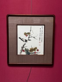 A Chinese Ink Flower and Bird Painting on Paper, With a Frame
