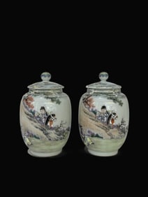 A pair of Exquisite Famille-Rose Figures Pattern Jar
