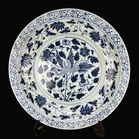 A Exquisite Blue and White Flower and Bird Pattern Plate