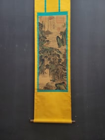 A Chinese Vertical Scroll Ink Painting of Landscape on Silk