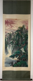 A Chinese Vertical Scroll Ink Painting of Landscape on Paper