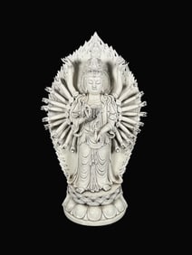 A Exquisite Blanc-De-Chine Statue of Thousand-Armed Avalokitesvara Ornament