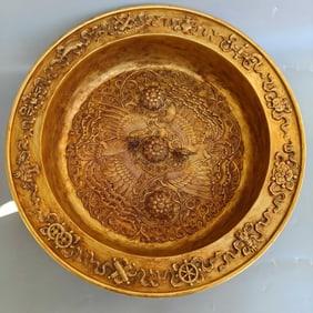 A Exquisite Bronze Gilt Phoenix Basin