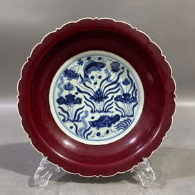 A Exquisite Ji Red Glazed Fish and Lotus Pattern Plate