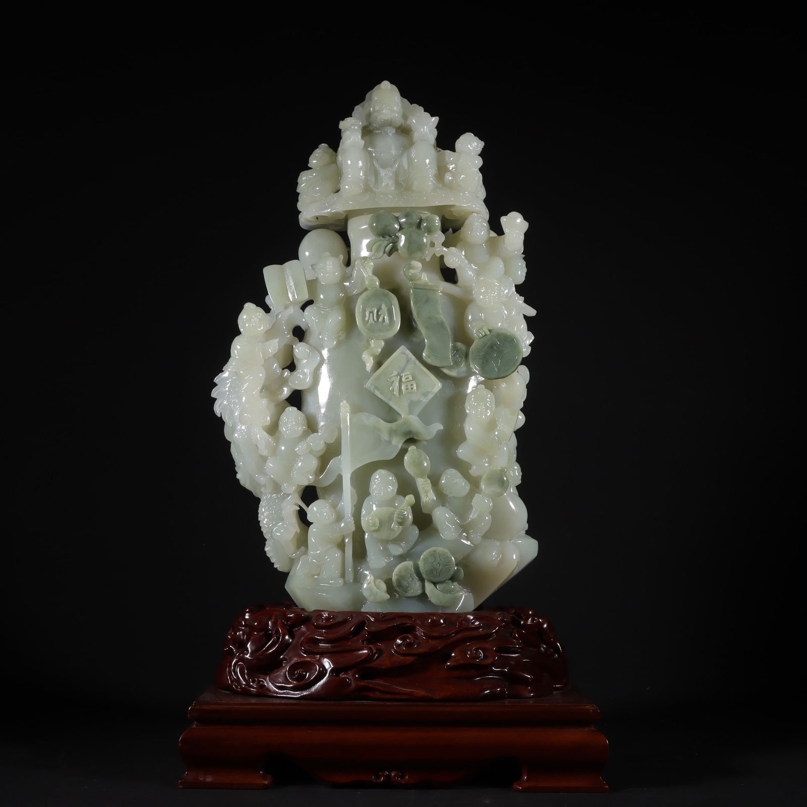 A Exquisite Hetian White Jade Human Figure Ornament: A Exquisite Hetian White Jade Human Figure Ornament,Qing Dynasty,China,Size:WithBaseHeight20.1in,JadeHeight15.7inx9.4inx3.3in,Weight:7821g(jadeonly) 