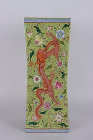 A Exquisite Famille-Rose Green Ground Dragon and Phoenix Pattern Pillow