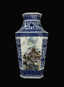 A Exquisite Blue and White Landscape Pattern Vase