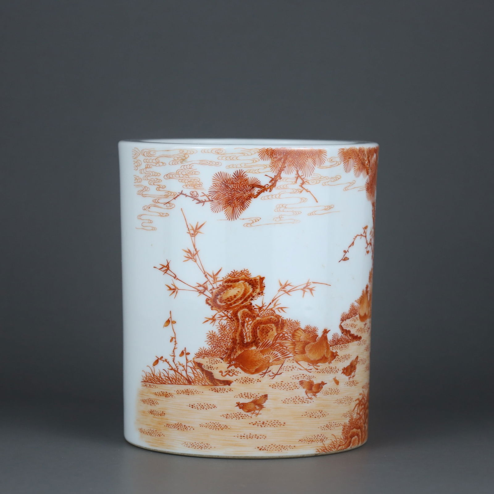 A Exquisite Iron-Red Flower and Bird Pattern Brush Pot (1 of 9)