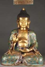 A Exquisite Bronze Cloisonne Buddha Statue Ornament