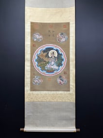 A Chinese Vertical Scroll Ink Painting of Figures on Silk