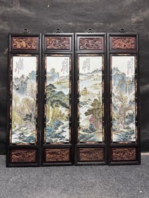 A Set of Exquisite Famille-Rose Landscape Pattern Porcelain painting, with Frame