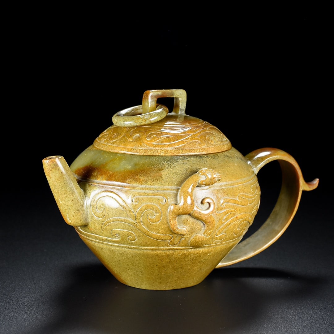 A Exquisite Hetian Jade Dragon Pattern Ewer - 5